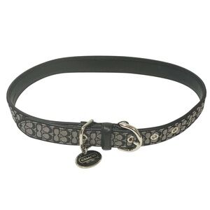 Coach XL Black‎ Grey Signature C Silver Hardware Leather Dog Collar